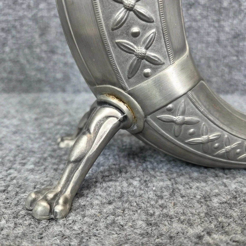 Vintage Aksel Holmsen Pewter Viking Drinking Horn with Lid Made in Norway 1930's